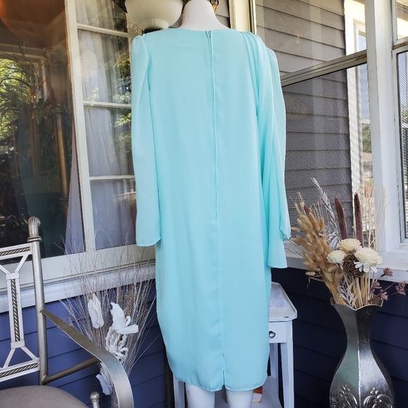 Vintage 70's After Dark Mint Green 2 Layered Chiffon Drape Bow Formal Dress - Picture 2 of 10